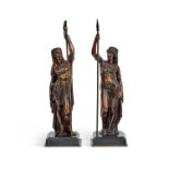 EMILE LOUIS PICAULT (FRENCH (1833-1915): A PAIR OF BRONZE FIGURES OF THE PRIEST AND PRIESTESS