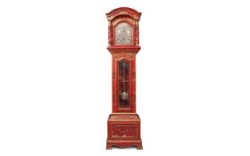 AN EXCEPTIONAL LATE 19TH / EARLY 20TH CENTURY CHINESE CARVED AND RED LACQUERED LONGCASE CLOCK