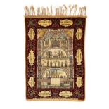 JUDAICA: A JEWISH SILK CARPET DEPICTING THE STORY OF ABRAHAM AND ISAAC