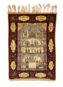 JUDAICA: A JEWISH SILK CARPET DEPICTING THE STORY OF ABRAHAM AND ISAAC