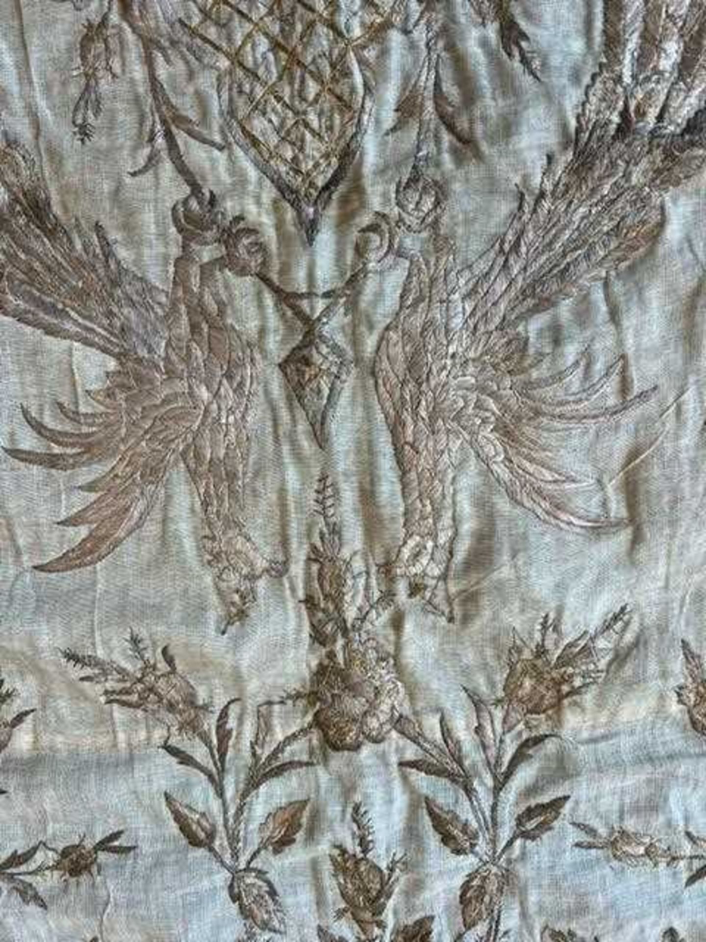 A 19TH CENTURY OTTOMAN GOLD AND SILVER THREAD EMBROIDERED BANNER - Image 9 of 18