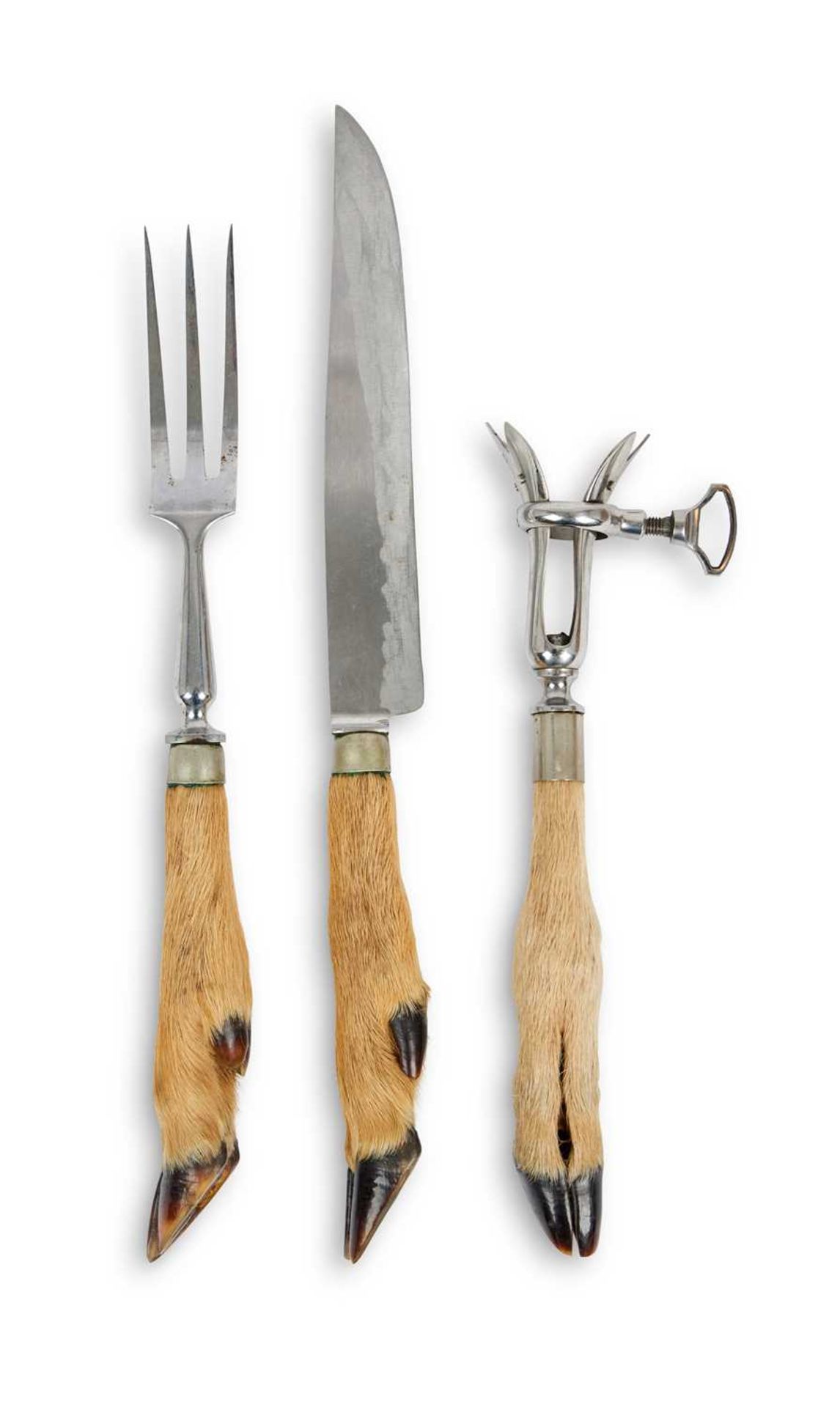 TAXIDERMY: DEER HOOF HANDLED MEAT CARVING CUTLERY SET