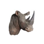 A PAINTED CAST OF A WHITE RHINOCEROS HEAD BY SIMON 'THE STUFFA' WILSON