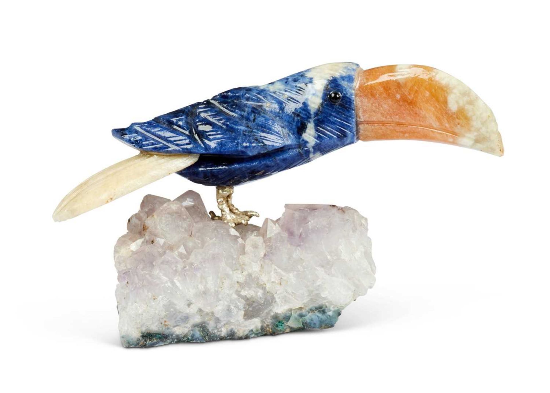 A LAPIS LAZULI AND HARDSTONE MODEL OF A TOUCAN