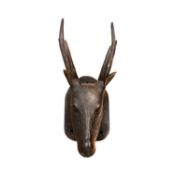 AN ANGLO INDIAN CARVED WOOD DEER HEAD