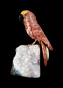 A CARVED HARDSTONE MODEL OF A PARROT