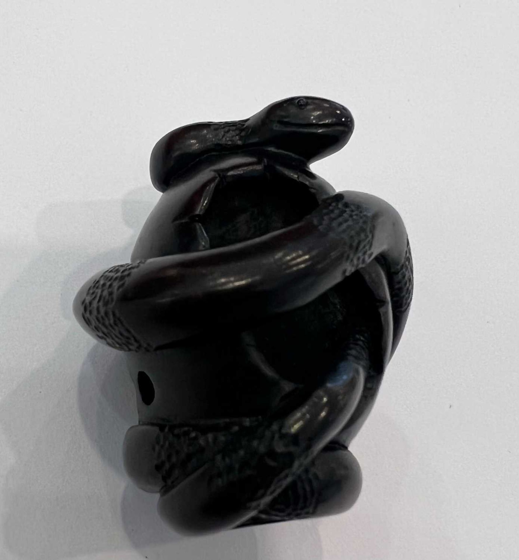 A CARVED WOOD NETSUKE IN THE FORM OF A SNAKE - Image 4 of 4