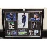 A FRAMED AND GLAZED FOOTBALL INTEREST SIGNED JOSE MOURINHO PHOTOGRAPH MONTAGE WITH CERTIFICATE OF