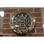 A MODERN ROLEX DAYTONA REPRODUCTION WALLCLOCK DIA. 34 CM