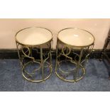 A PAIR OF MODERN CIRCULAR MIRROR TOPPED LAMP TABLES H-49 CM (2)