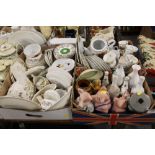 THREE TRAYS OF ASSORTED CERAMICS TO INCLUDE WADE NAT WEST PIGGY BANKS, AYNSLEY ETC