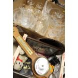 THREE TRAYS OF CERAMIC GLASSWARE AND COLLECTABLES TO INCLUDE BABYCHAM GLASSES, SMALL QUANTITY OF