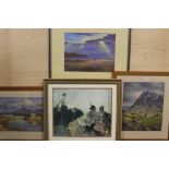 A COLLECTION OF PICTURES AND PRINTS TO INCLUDE TWO OIL PAINTINGS OF MOUNTAINOUS LANDSCAPES SIGNED