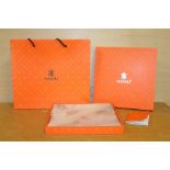 A BOXED LADIES CHINESE WENSLI SILK SCARF WITH PAPERWORK AND CARRY BAG