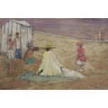 AFTER EDWARD LE BAS (1904-1966). An impressionist beach scene with figures and a bathing tent. Bears