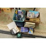 TWO BOXES OF ASSORTED ELECTRICALS TO INCLUDE A VINTAGE BUSH RADIO, MOBILE PHONES ETC