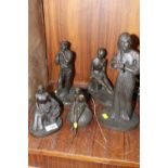 A COLLECTION OF BRONZE EFFECT HEREDITIES STYLE FIGURES (5)