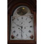 A 19TH CENTURY OAK AND MAHOGANY LONGCASE WITH PAINTED DIAL BY THOS HARRISON OF NEWCASTLE, H 217