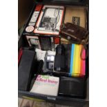 A SUITCASE OF VINTAGE CAMERAS, ACCESSORIES AND PROJECTION EQUIPMENT TO INCLUDE HANIMEX LENSES,