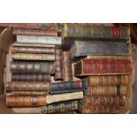 A COLLECTION OF ANTIQUARIAN LEATHER BOUND BOOKS ETC