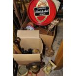 TWO BOXES OF COLLECTABLES TO INCLUDE METALWARE, BRASSWARE, TREEN ETC