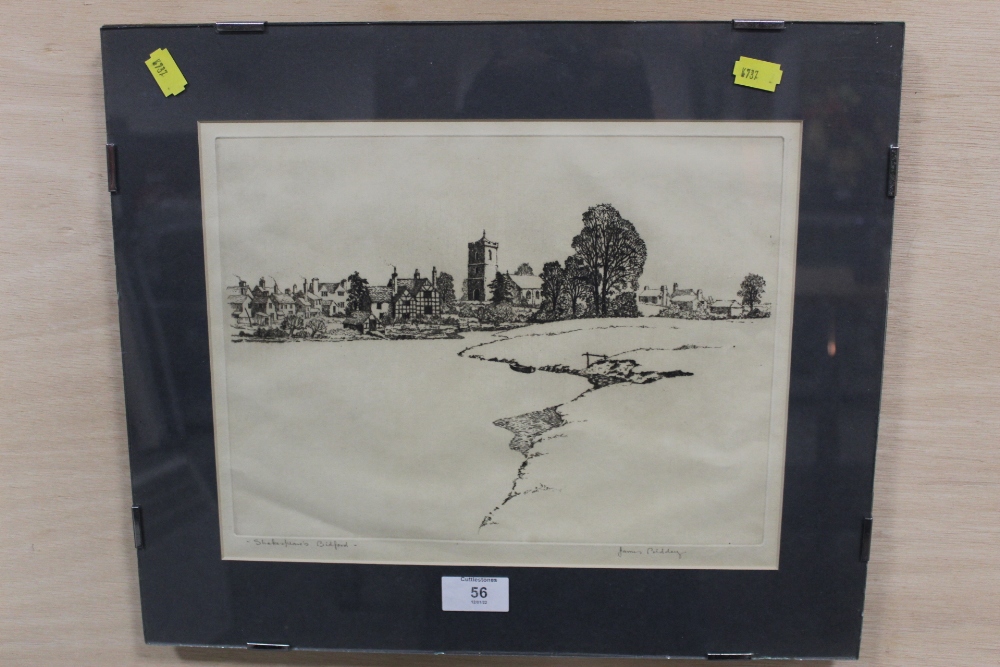 A GLAZED SIGNED JAMES PRIDDEY ETCHING OF SHAKESPEARES BIDFORD OVERALL SIZE - 42CM X 35CM - Image 2 of 4