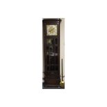 AN EARLY TWENTIETH CENTURY OAK GLAZED LONGCASE CLOCK, with triple weight, the gilt and silvered dial