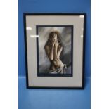 A FRAMED AND GLAZED PRINT DEPICTING A NUDE SIGNED V. SHUKSHIN, WIDTH: 35CM, LENGTH: 44.5CM