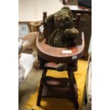 A VINTAGE DOLL'S CHAIR AND A VINTAGE TEDDY BEAR