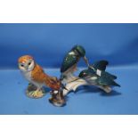 A BESWICK BARN OWL, TOGETHER WITH A PAIR OF KINGFISHERS AND A ROBIN (3)