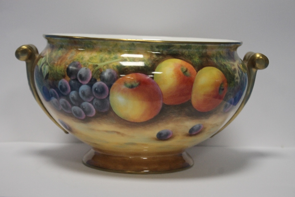 A LARGE HAND PAINTED BOWL SIGNED F. CLARK (FRANCIS CLARK WAS A ROYAL WORCESTER ARTIST) Dia. 24 cm,