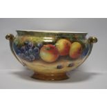 A LARGE HAND PAINTED BOWL SIGNED F. CLARK (FRANCIS CLARK WAS A ROYAL WORCESTER ARTIST) Dia. 24 cm,