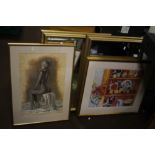 TWO FRAMED AND GLAZED PRINTS TOGETHER WITH TWO MIRRORS