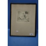 A FRAMED ETCHING BY EILEEN A. SOPER "FEEDING THE CHICKENS"¦WIDTH: 28.5CM¦LENGTH: 37CM