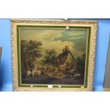 AFTER GEORGE MORLAND, AN OIL ON CANVAS OF A RURAL RUSTIC SCENE DEPICTING "THE MULE RACE" WIDTH:
