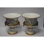 A NEAR PAIR OF HAND PAINTED URNS SIGNED F. CLARK (FRANCIS CLARK WAS A ROYAL WORCESTER ARTIST)¦