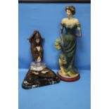 AN ORIENTAL STYLE FIGURINE A/F TOGETHER WITH A CLASSICAL STYLE FIGURINE (2)