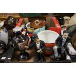 TWO TRAYS OF CERAMICS ETC. TO INCLUDE GROUCHO MARX AND STAN LAUREL FIGURES