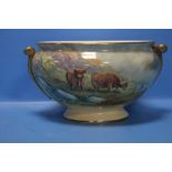 A LARGE HAND PAINTED BOWL SIGNED F. CLARK (FRANCIS CLARK WAS A ROYAL WORCESTER ARTIST), Dia