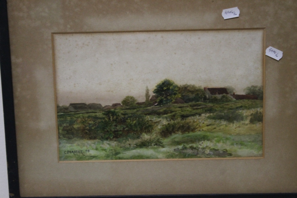 CURTIS DUASSUT, A FRAMED AND GLAZED WATERCOLOUR LANDSCAPE, ALONG WITH AN ENGRAVING BY THE SAME - Image 2 of 3