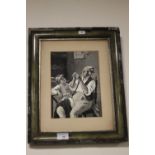 A FRAMED SILK PICTURE OF AN ELDERLY GENTLEMAN AND CHILD¦WIDTH: 34CM¦LENGTH: 42CM