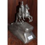 A USSR CAST FIGURE OF PETER THE GREAT ON HORSEBACK, WITH LATIN AND RUSSIAN SCRIPT - A COPY OF THE