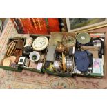 FOUR TRAYS ASSORTED SUNDRIES TO INCLUDE METALWARE, ROYAL DOULTON CHARACTER JUG ETC
