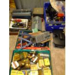 A QUANTITY OF TOOLS AND PARTS ETC TO INCLUDE 23 METAL TOOL BOXES, SCREWS ETC