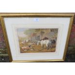 EDWARD BENJAMIN HERBERTE (1857-1893). Farmyard scene with horses, cows, pigs and donkey, signed