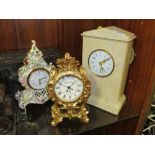 A MODERN MARBLE MANTEL CLOCK TOGETHER WITH SANDIZELL CERAMIC EXAMPLE AND ANOTHER (3)