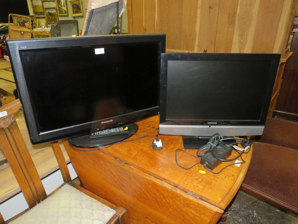 A PANASONIC 26" FLATSCREEN TV WITH REMOTE, TOGETHER WITH A GRUNDIG 19" FLATSCREEN TV - HOUSE