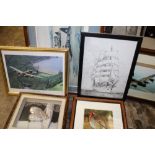 A QUANTITY OF ASSORTED PICTURES AND PRINTS TO INCLUDE SIGNED PROFESSIONAL PHOTOGRAPHS, RAF