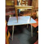 A VINTAGE / RETRO MELAMINE TOPPED TABLE, W 90 CM, D 60 CM, H 73 CM, TOGETHER WITH A REPRODUCTION