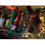 THREE TRAYS OF HAND TOOLS AND PARTS ETC